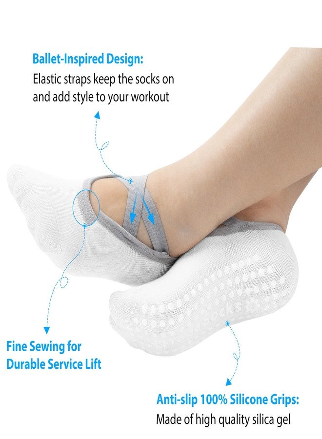 Queenshin Women's Yoga Socks with Non-Slip Grips & Straps Best for Pilates Ballet Dance Hospital Anti-Skid Socks 3 Pairs - Image 2