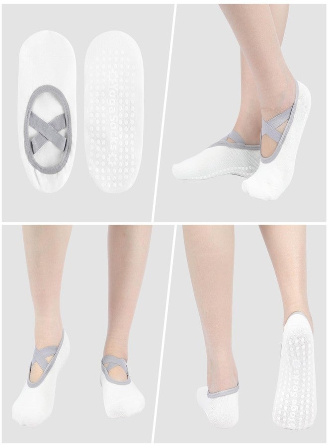 Queenshin Women's Yoga Socks with Non-Slip Grips & Straps Best for Pilates Ballet Dance Hospital Anti-Skid Socks 3 Pairs - Image 4
