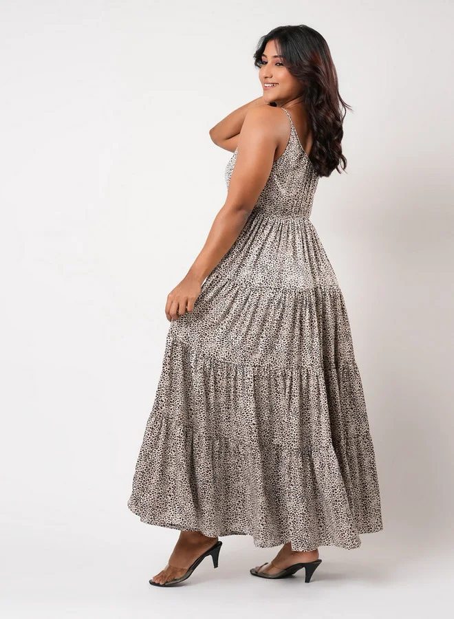 Aadaraya  Aadaraya Sleeveless Tiered Maxi Night Gown with Animal Print for Women | Best Price UAE