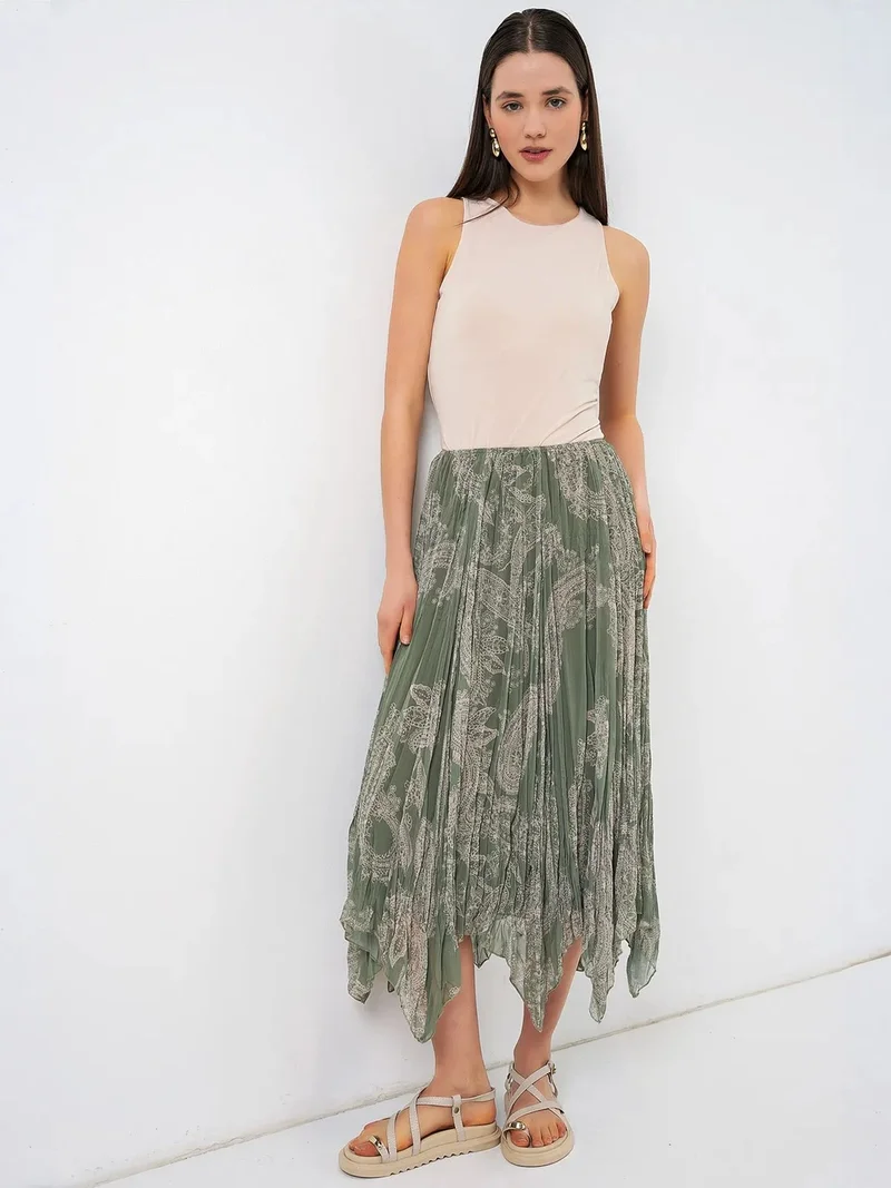 BIG DART BDART High Waist A-Line Midi Skirt in Paisley Print