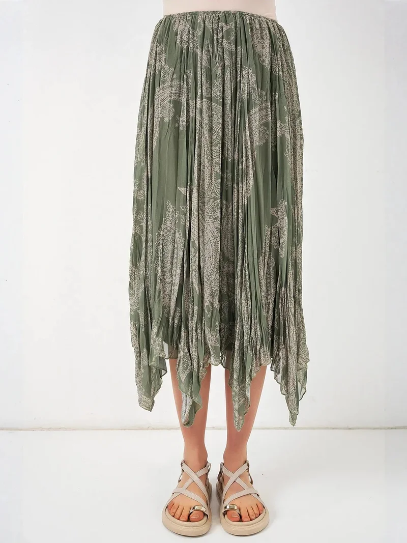 BIG DART BDART High Waist A-Line Midi Skirt in Paisley Print
