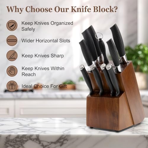RedCall Universal Knife Block Holder,Large Wood Bamboo Knife Block without Knives,14 Slot Universal Knife Holder Countertop,Butcher Block Knife Storage Organizer for Kitchen (Brown) - Image 3
