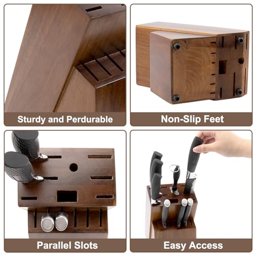 RedCall Universal Knife Block Holder,Large Wood Bamboo Knife Block without Knives,14 Slot Universal Knife Holder Countertop,Butcher Block Knife Storage Organizer for Kitchen (Brown) - Image 5