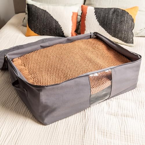 VeraMia Soft Canvas Storage Bags with Zipper Thick Breathable 2pc KingQueen Comforter Organizer Four Carrying Handles and Window Large 25x19x9in Bag for Sheets Blankets Bedding Pillows Clothes Grey - Image 3