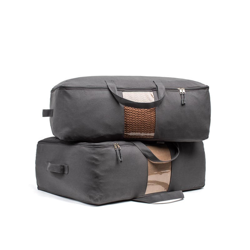 VeraMia Soft Canvas Storage Bags with Zipper Thick Breathable 2pc KingQueen Comforter Organizer Four Carrying Handles and Window Large 25x19x9in Bag for Sheets Blankets Bedding Pillows Clothes Grey - Image 2