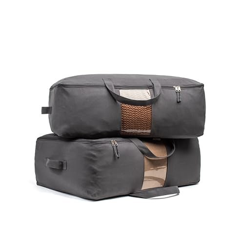 VeraMia Soft Canvas Storage Bags with Zipper Thick Breathable 2pc KingQueen Comforter Organizer Four Carrying Handles and Window Large 25x19x9in Bag for Sheets Blankets Bedding Pillows Clothes Grey - Image 1