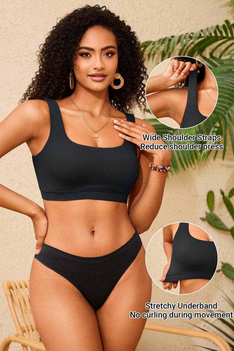 Yonique Women Sport Bra Swimsuit Top - Swim Bra Bikini Top Only Scoop Neck Bathing Suit 2025 Swimwear Black - Image 4