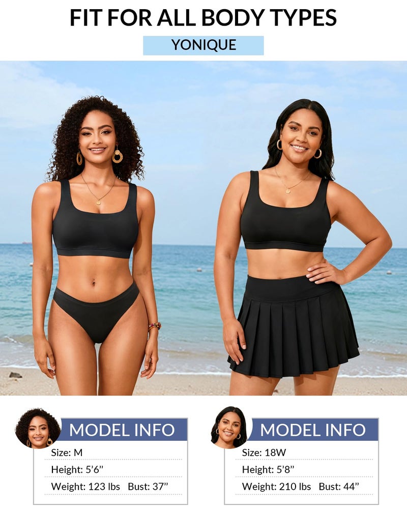 Yonique Women Sport Bra Swimsuit Top - Swim Bra Bikini Top Only Scoop Neck Bathing Suit 2025 Swimwear Black - Image 5