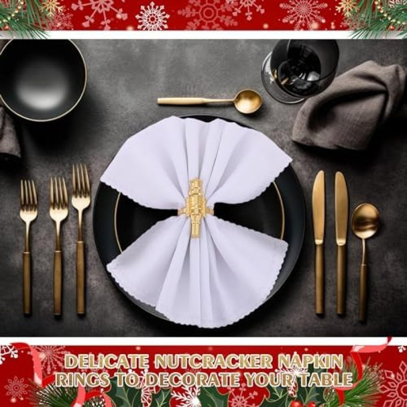 Napkin Rings: Set of 12 Gold Metal Nutcracker Soldier - Durable Vintage Charm for Christmas, Valentine's Day, Weddings, Formal or Casual Table Settings - Image 4