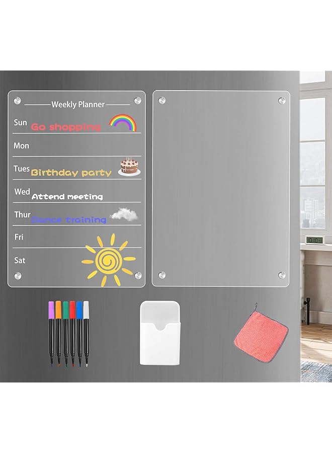 erorex Magnetic Acrylic Dry Erase Board For Refrigerator Acrylic Calendar For Fridge Weekly Monthly Acrylic White Board For Fridge Includes 6 Markers Pen Holder And Rag Weekly Planner + Blank  - Image 1