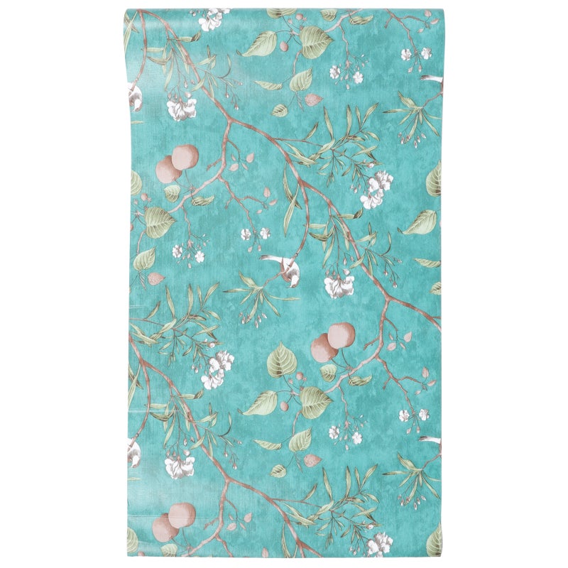 Green Floral Peel and Stick Wallpaper Vintage Flower and Birds Wall Paper Home Decor - Image 2