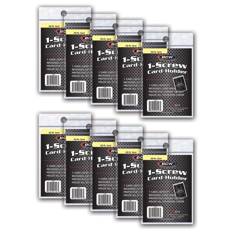 BCW 1 Screw Card Holder - 20 PT | Standard Trading Card Protector | Clear Polystyrene Screwdown Case | 2-Piece Design with Brass Screw | 10 Count - Image 1