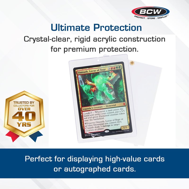 BCW 1 Screw Card Holder - 20 PT | Standard Trading Card Protector | Clear Polystyrene Screwdown Case | 2-Piece Design with Brass Screw | 10 Count - Image 2