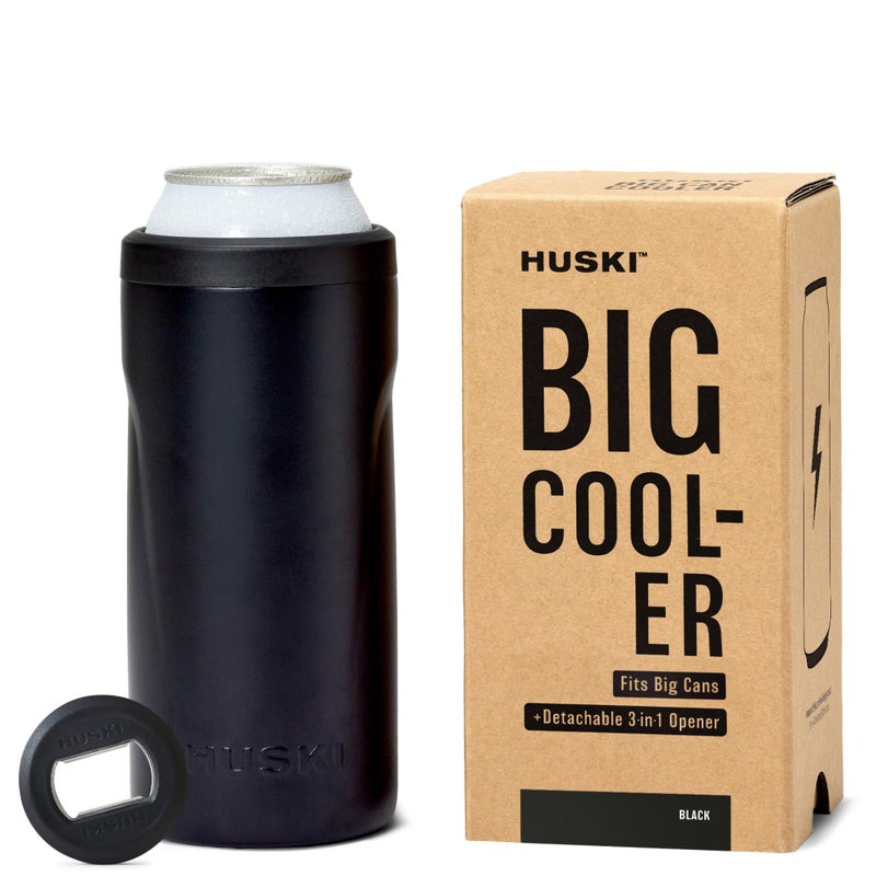 Huski Big Can Cooler NEW Premium 16oz 192oz Beer Energy Drink Cooler with Detachable 3in1 Opener Triple Insulated Keeps Cans up to 10x colder Doubles as a Tumbler Black