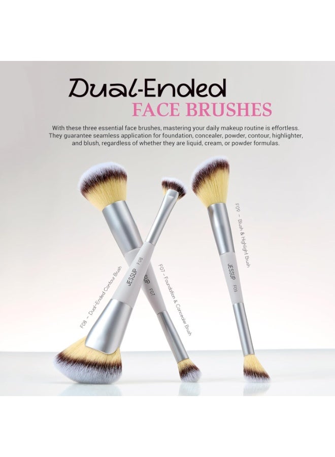Jessup Makeup Brushes Set 7pcs with Bag Dual Ended Makeup Brush Premium Synthetic Foundation Contour Blush Highlight Blending Eyebrow Eyeshadow Shader Concealer Brush, Quiet Gray T520 - Image 5