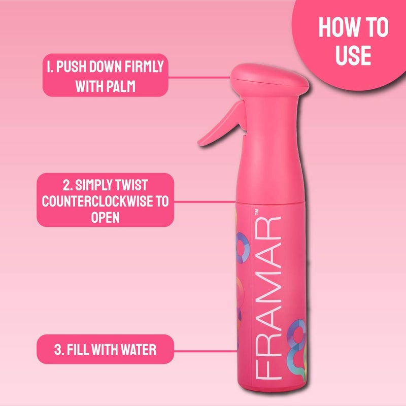 FRAMAR Premium Hair Mister Spray Bottle â€“ Continuous Spray Bottle For Hair, Water Sprayer, Continuous Mister for Salon Supplies â€“ Ultra Fine Mist â€“ Pink 250 ml - Image 4