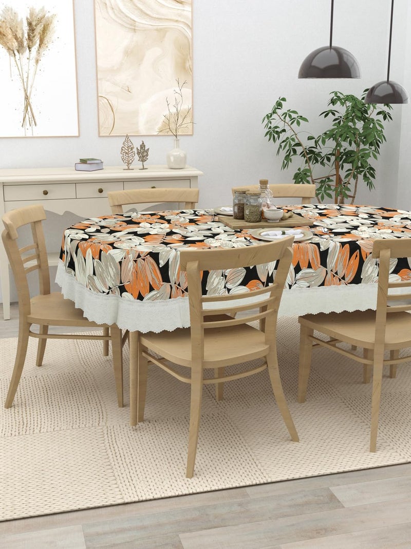 Clasiko 6 Seater Oval Dining Table Cover; 60x90 Inches or 152x228 Cms; Material - PVC; Anti Slip; Black & Orange 69059 - Image 3