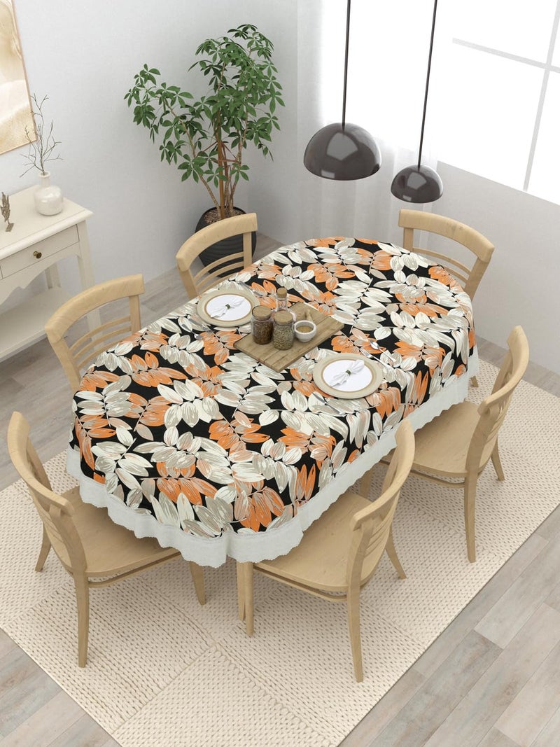 Clasiko 6 Seater Oval Dining Table Cover; 60x90 Inches or 152x228 Cms; Material - PVC; Anti Slip; Black & Orange 69059 - Image 1