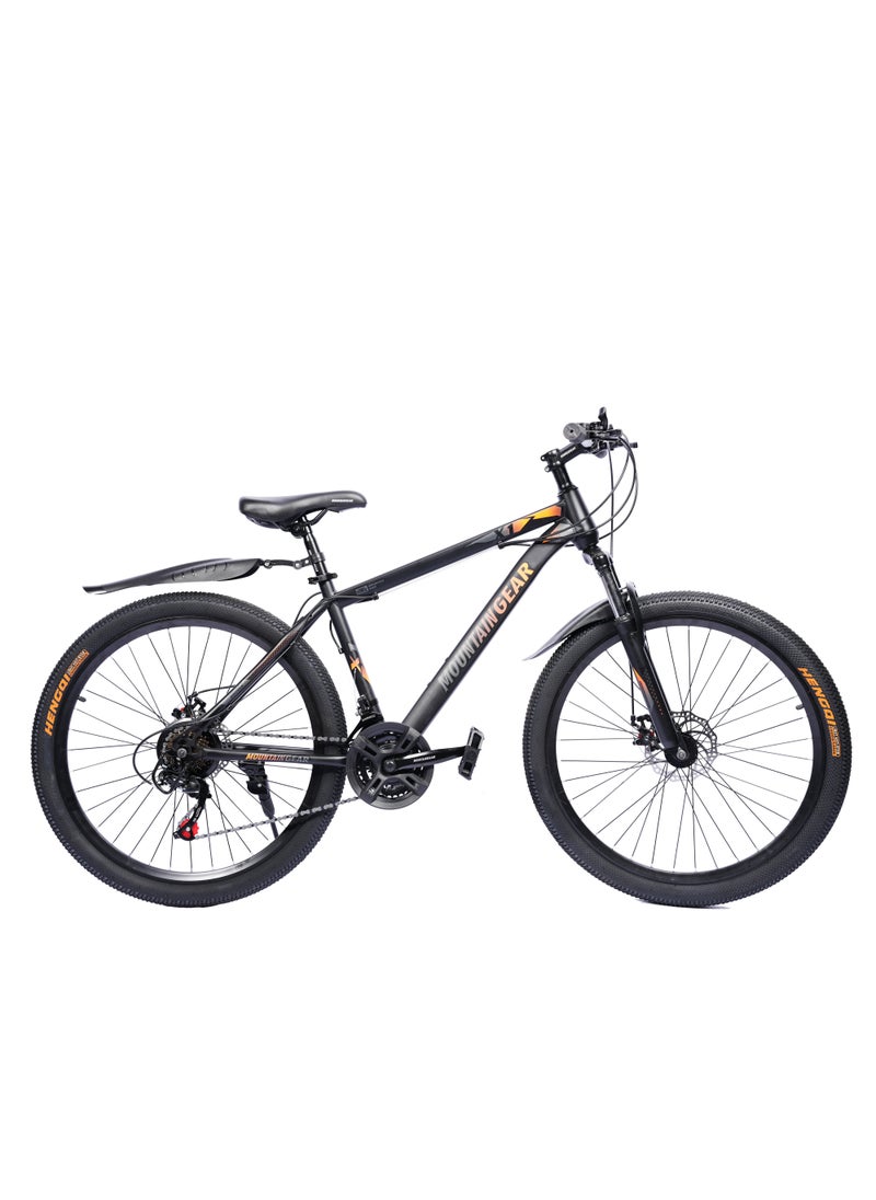 MOUNTAIN GEAR دراجة جبلية طريق 21 سرعة إكسبلورر | دراجة بعجلات 26 بوصة | فرامل قرصية | شوكة أمامية ماصة للصدمات | ناقلات شيمانو | فولاذ كربوني عالي | مقعد دراجة جبلية  - Image 1
