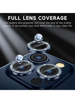 FARROBIZZ iPhone 15 Pro/Pro Max Camera Lens Protector - 9H Tempered Glass, Ultra HD, Metal Individual Ring Camera Screen Protector Cover for iPhone 15 Pro/Pro Max (Blue Glitter)  - Image 3