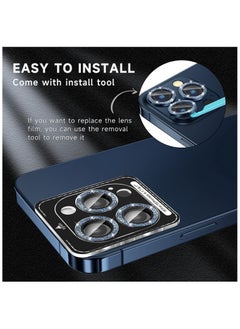 FARROBIZZ iPhone 15 Pro/Pro Max Camera Lens Protector - 9H Tempered Glass, Ultra HD, Metal Individual Ring Camera Screen Protector Cover for iPhone 15 Pro/Pro Max (Blue Glitter)  - Image 4