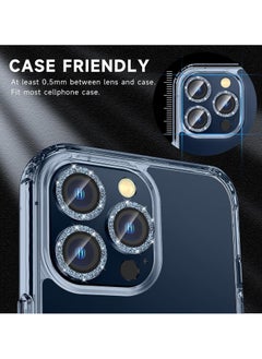 FARROBIZZ iPhone 15 Pro/Pro Max Camera Lens Protector - 9H Tempered Glass, Ultra HD, Metal Individual Ring Camera Screen Protector Cover for iPhone 15 Pro/Pro Max (Blue Glitter)  - Image 5