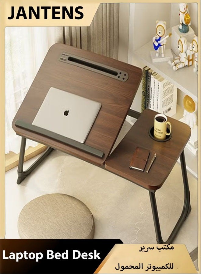 Generic Laptop bed tray table 5-speed adjustable Upgraded version with USB Foldable laptop bed table with cup holder Suitable for bed couch sofa and flooring-（Dark Brown）  - Image 1