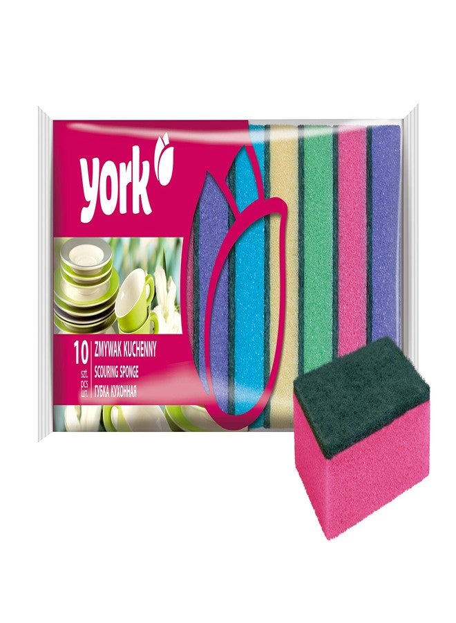 YORK Double-Sided Non-Abrasive Sponge 2-in-1 PAD for Kitchen, Sink & Bathroom Cleaning Scrubber - Size 9 * 6 * 2.9 CM, 10 Pieces, Pack of 2, Effective & Gentle Cleaning, Durable & High-Performance - Image 1