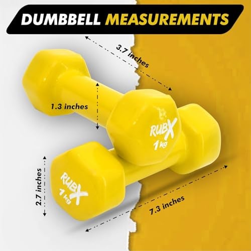 RUBX Premium Unisex Vinyl Dumbbells for Exercise & Fitness – Set of 2, Ideal for Strength Training at Home or Gym, Perfect for Beginners & Advanced Users (1 kg Each, Total 2 kg) – Versatile (YELLOW) - Image 5