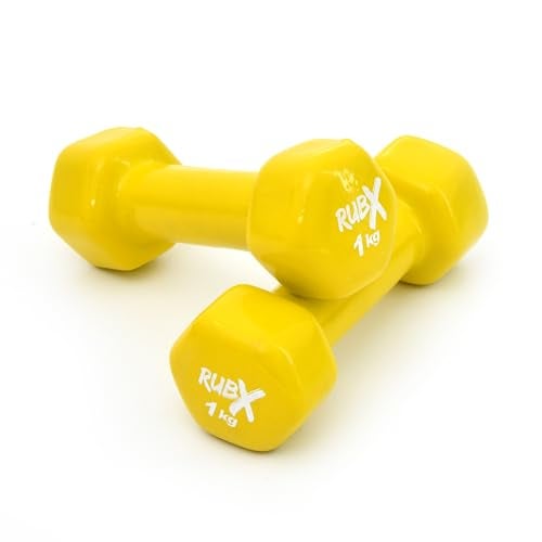 RUBX Premium Unisex Vinyl Dumbbells for Exercise & Fitness – Set of 2, Ideal for Strength Training at Home or Gym, Perfect for Beginners & Advanced Users (1 kg Each, Total 2 kg) – Versatile (YELLOW) - Image 1