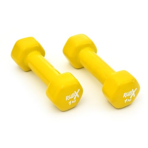 RUBX Premium Unisex Vinyl Dumbbells for Exercise & Fitness – Set of 2, Ideal for Strength Training at Home or Gym, Perfect for Beginners & Advanced Users (1 kg Each, Total 2 kg) – Versatile (YELLOW) - Image 2