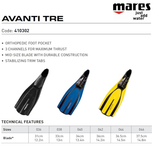 Mares Unisex Adults Avanti TRE Diving Fins - Medium-Sized Durable Flippers with Closed Orthopedic Foot Pocket for Snorkelling & Recreational Diving in Warm Water, Blue, 38 - Image 2