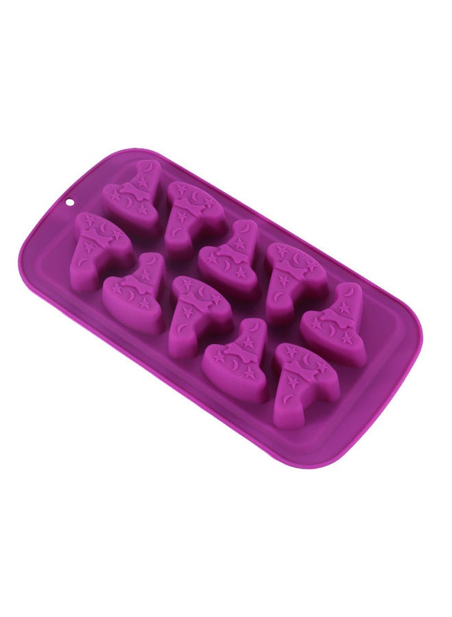 Baking Utensils Food Grade Silicone 10 Even Halloween Creative Kitchen Household Chocolate Mold Baking Tray-Color:10 Even Purple Witch Hat - Image 1
