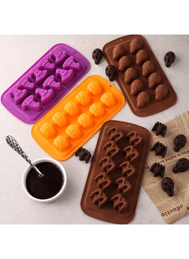 Baking Utensils Food Grade Silicone 10 Even Halloween Creative Kitchen Household Chocolate Mold Baking Tray-Color:10 Even Purple Witch Hat - Image 4