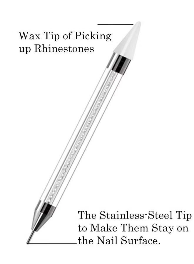 Crystal Gems Nail Art Rhinestones Kit with Double -Sided Nail Wax Pen Tools &Tweezers, Charms Gems Nail Set for Face Eye Makeup Decoration &DIY Nail(White） - Image 2