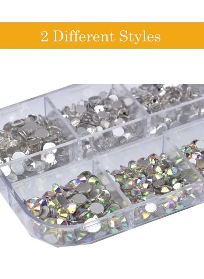 Crystal Gems Nail Art Rhinestones Kit with Double -Sided Nail Wax Pen Tools &Tweezers, Charms Gems Nail Set for Face Eye Makeup Decoration &DIY Nail(White） - Image 5