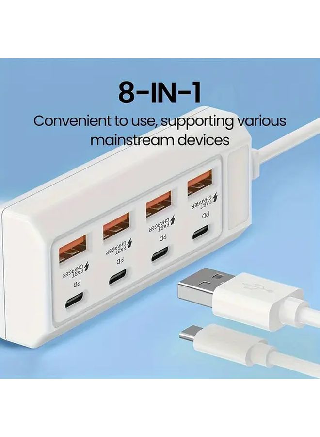 White 25W Fast Charging Wall Station 8 Port USB Hub 4 USB A 4 Type C PD Ports For Tablets Laptops Smart Devices - Image 1