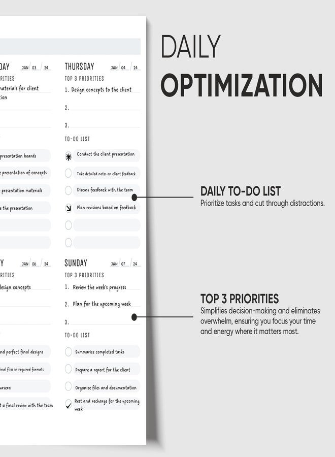 Productivity Store - Weekly Desk Planner Pad, 12-Month Productivity Planner, Tear-Out Deskpad for To-Do List, Productivity Tools for Time Management and Mindfulness, A4 Size, Black - Image 4