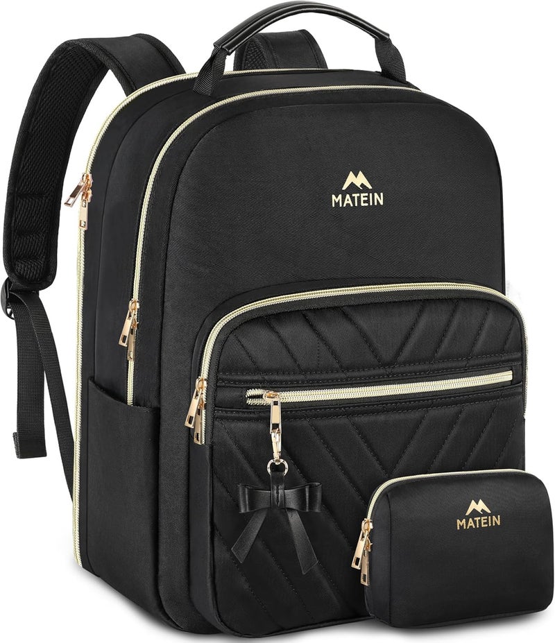 MATEIN Backpack Purse for Women, 17 inch Stylish Cute Waterproof Backpack Purse, Waterproof Fashion Casual Daily Shoulder Bag for Work College Travel, Gifts for Ladies, 2pcs Set, Black - Image 1