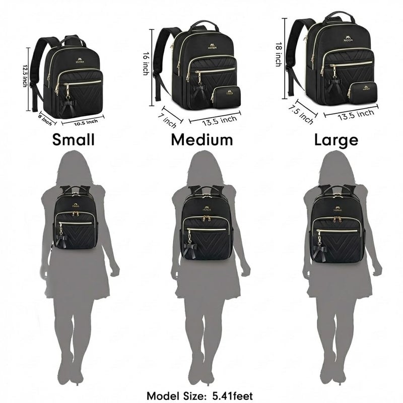 MATEIN Backpack Purse for Women, 17 inch Stylish Cute Waterproof Backpack Purse, Waterproof Fashion Casual Daily Shoulder Bag for Work College Travel, Gifts for Ladies, 2pcs Set, Black - Image 2