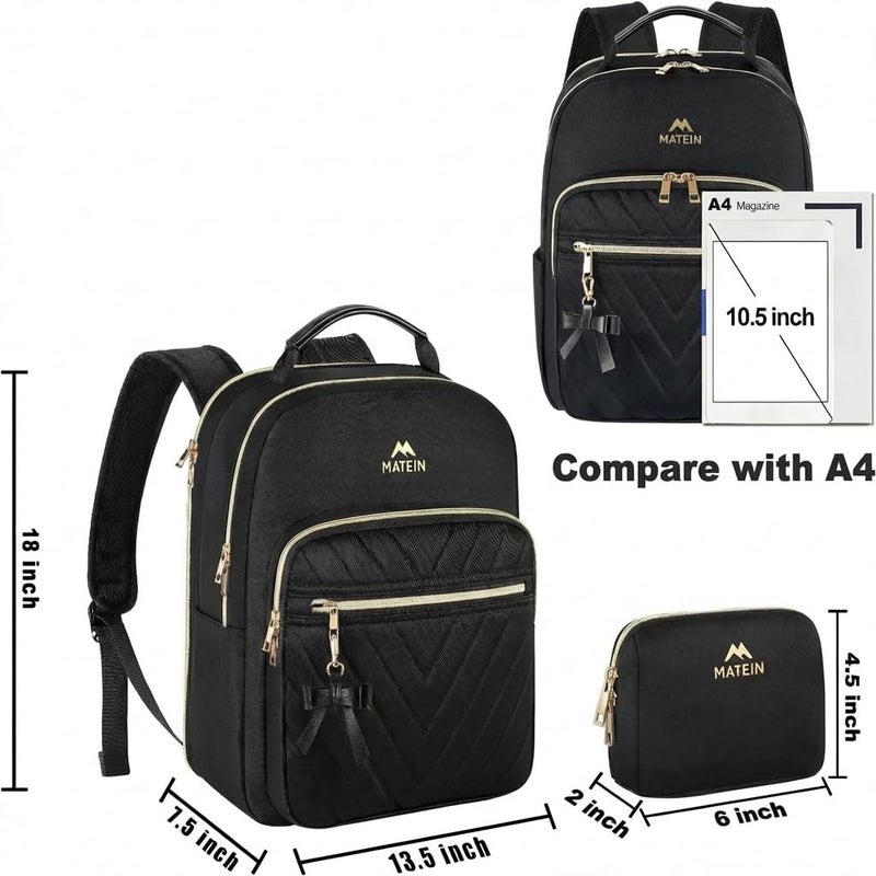 MATEIN Backpack Purse for Women, 17 inch Stylish Cute Waterproof Backpack Purse, Waterproof Fashion Casual Daily Shoulder Bag for Work College Travel, Gifts for Ladies, 2pcs Set, Black - Image 3