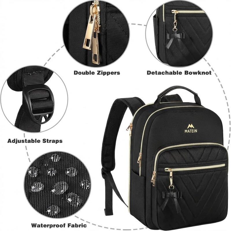 MATEIN Backpack Purse for Women, 17 inch Stylish Cute Waterproof Backpack Purse, Waterproof Fashion Casual Daily Shoulder Bag for Work College Travel, Gifts for Ladies, 2pcs Set, Black - Image 5