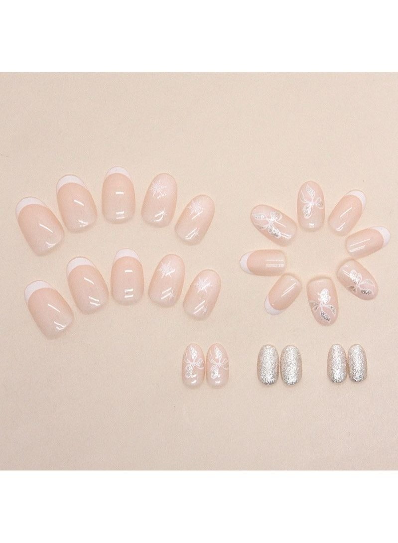 Generic Snowflake Bow Short Fake Nails 24Pcs  - Image 2