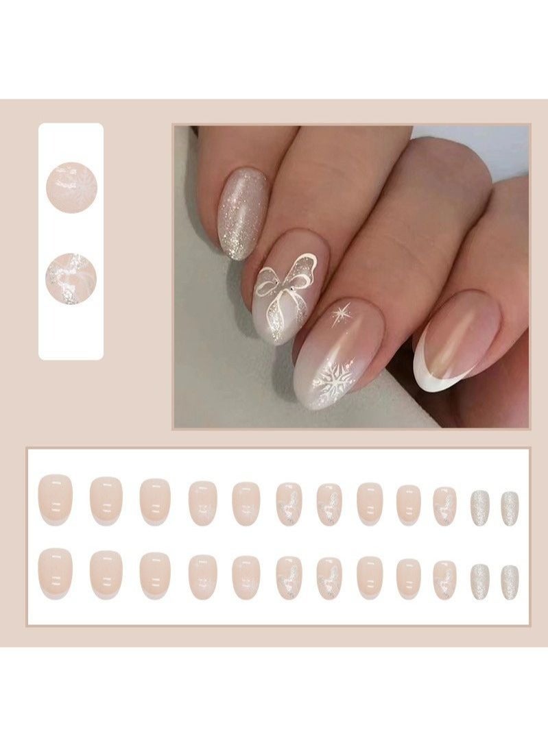 Generic Snowflake Bow Short Fake Nails 24Pcs  - Image 5