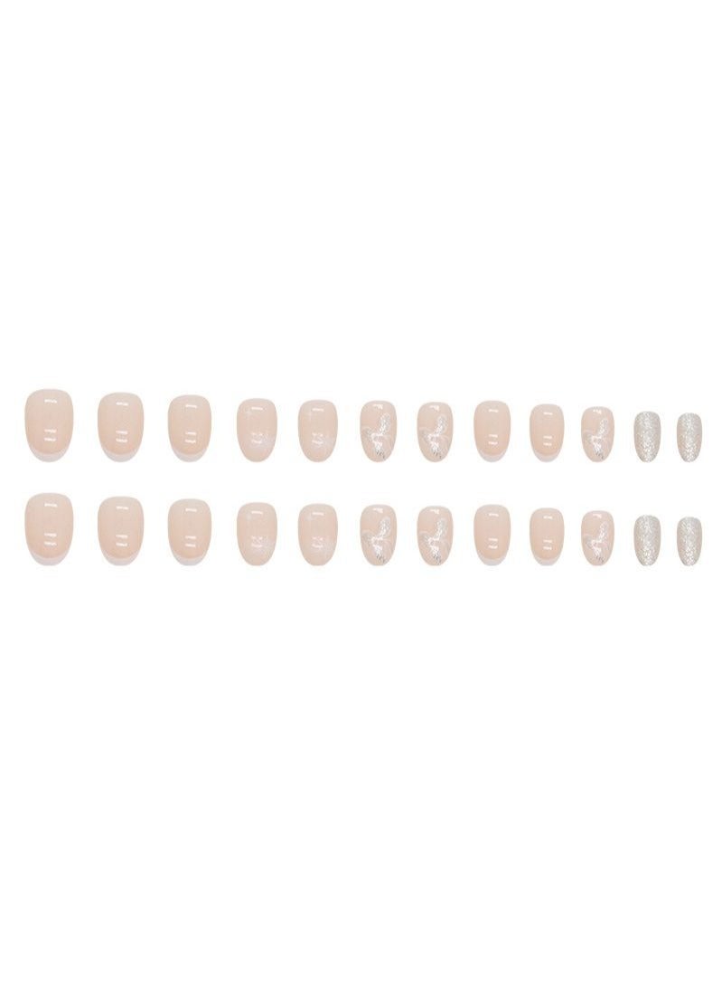 Generic Snowflake Bow Short Fake Nails 24Pcs  - Image 4