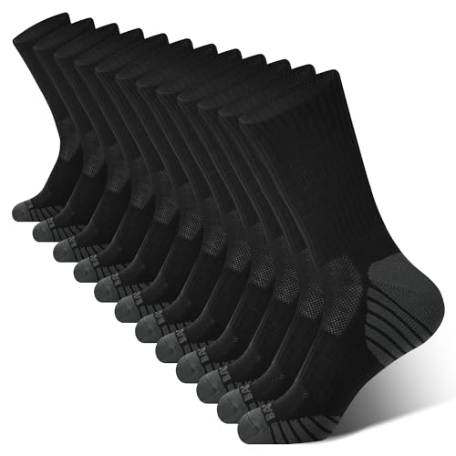 BAMBOO COOL Men's Crew Socks Athletic Running Sports Socks, Cushioned Moisture Wicking, Breathable Arch Support 6 Pack Black - Image 1