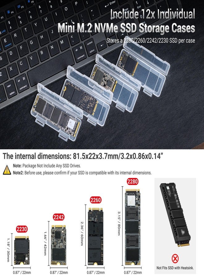 Kiorafoto Dual Protect Hard M.2 SSD Holder with 12 Individual Clear NVMe Cases for M.2 2280, 2260, 2242, 2230 SSDs - Water-Resistant & Shockproof with Label & Notepaper - Image 2