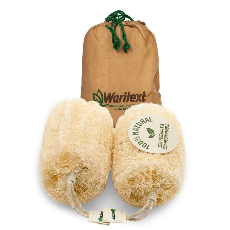 Waritex Organic Egyptian Loofah Sponges Premium Exfoliating Scrubber Bath Set 2 Pack Natural Loofah Fiber for Gentle Skin Exfoliation Deep Clean Full Body Spa Experience - Image 3