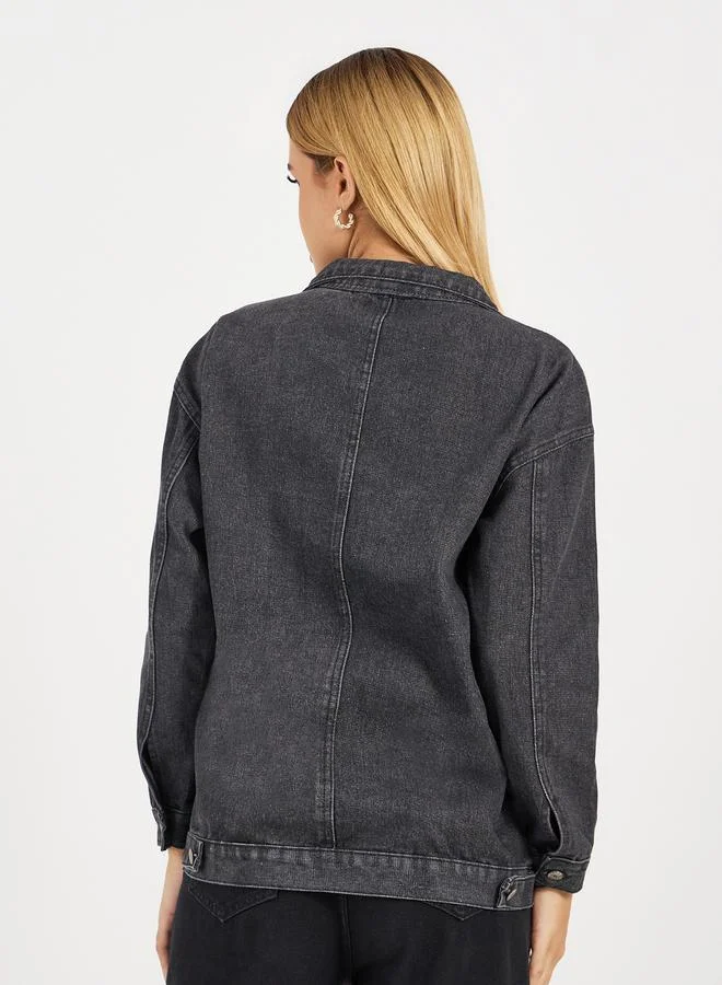 Styli Relaxed Fit Denim Shirt with Flap Pocket