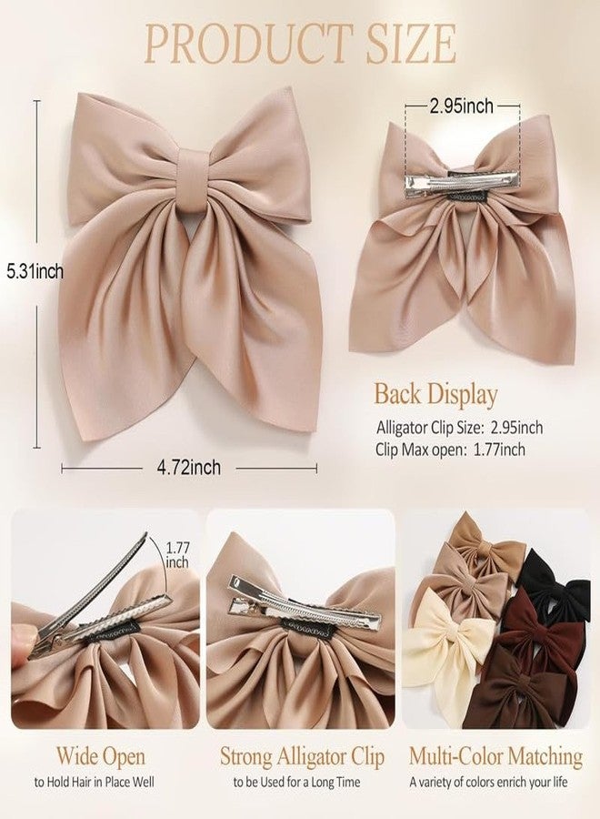 CHIROGRAPHY 6Pcs Premium Hair Bows for Women, Bow Hair Clips, Silky Satin Hair Bows for Girls, Neutral Colors Hair Ribbon, Cute Bow Clips for Women, Hair Accessories Gifts|neutral color - Image 3